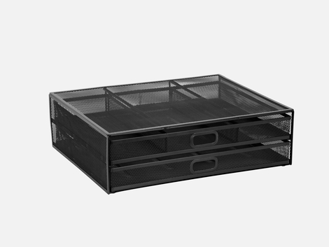 Mount-It! Black Mesh Computer Monitor Stand W/ Two Drawers