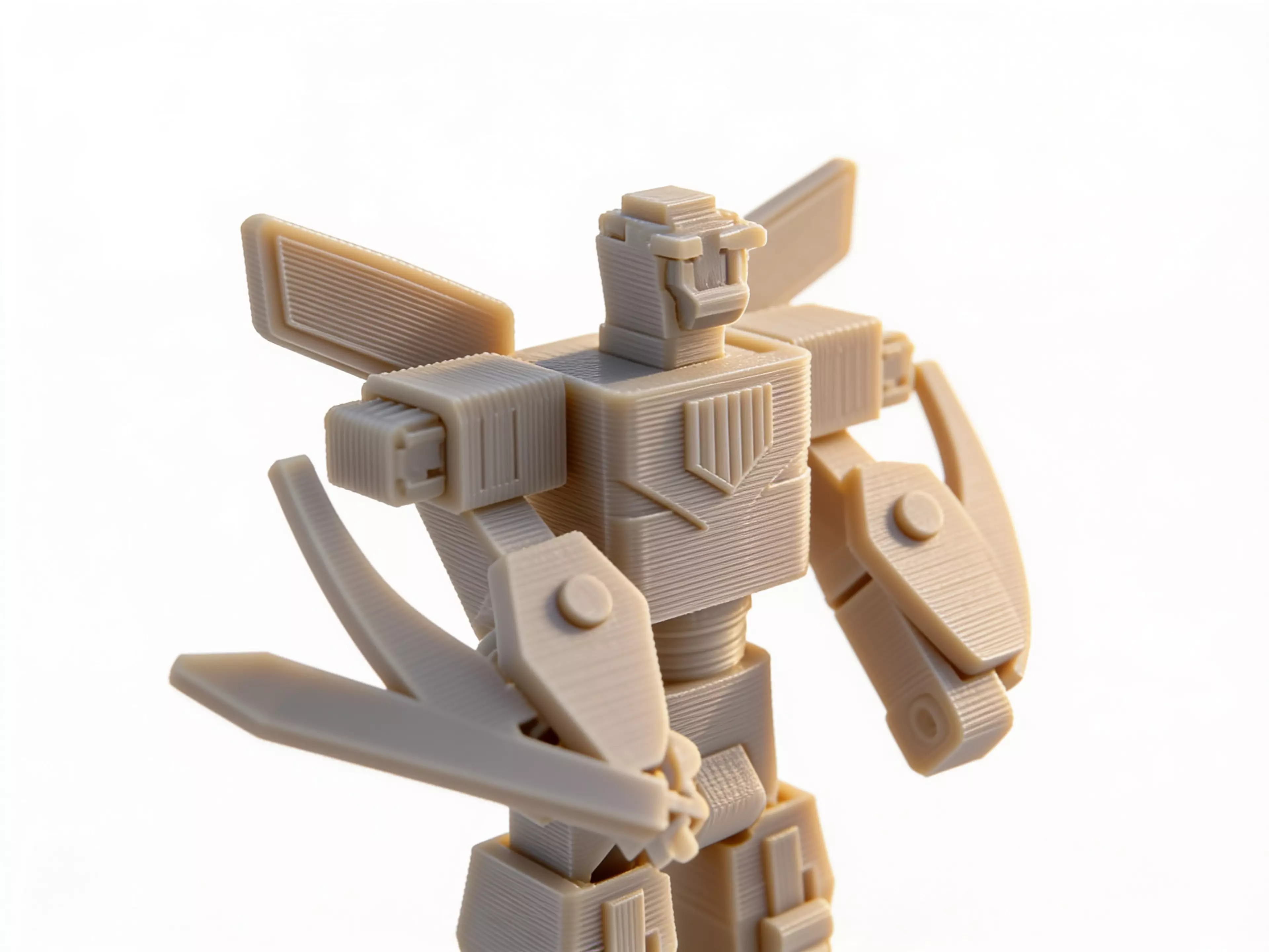 A spring-driven armoured warrior with a winding crown on top of his helmet. Turn the crown to its stop, let go, and a flat PETG spring coiled inside his waist sweeps the whole upper body — and the sword in his hand — through a wide visible arc, then you set it back by hand. Sixty-three printed parts, no electronics and no batteries: the only power source is the spring you wind yourself.