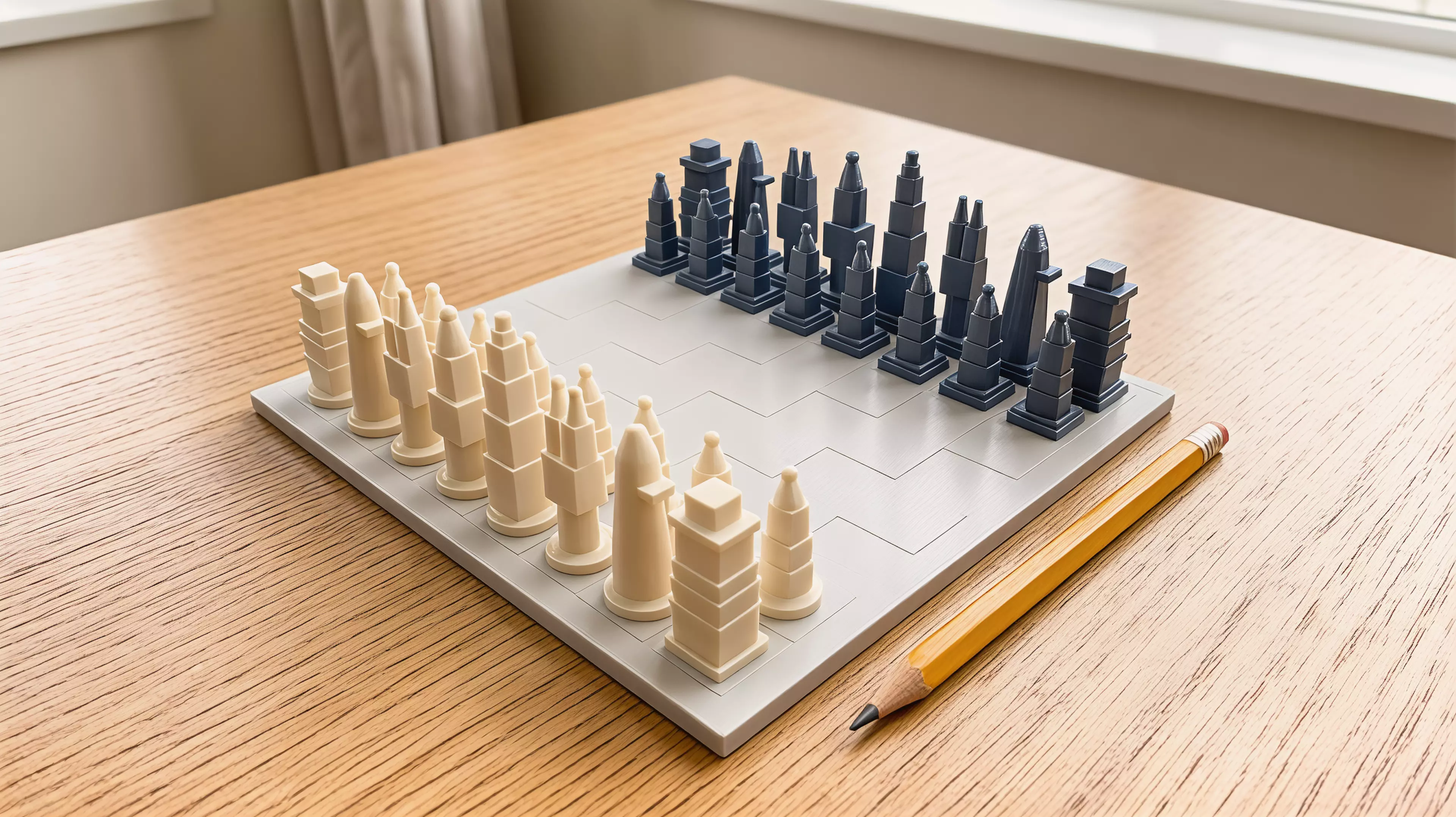 A complete 3D-printable chess set inspired by well-known Ho Chi Minh City architecture, with landmark-based pieces, distinct River and Street armies, and a tactile city-grid board.