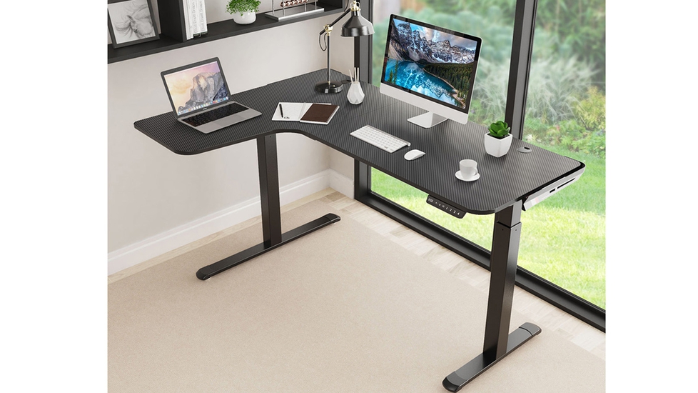 Eureka Black 60'' Large L Shaped Standing Desk with Cable Management