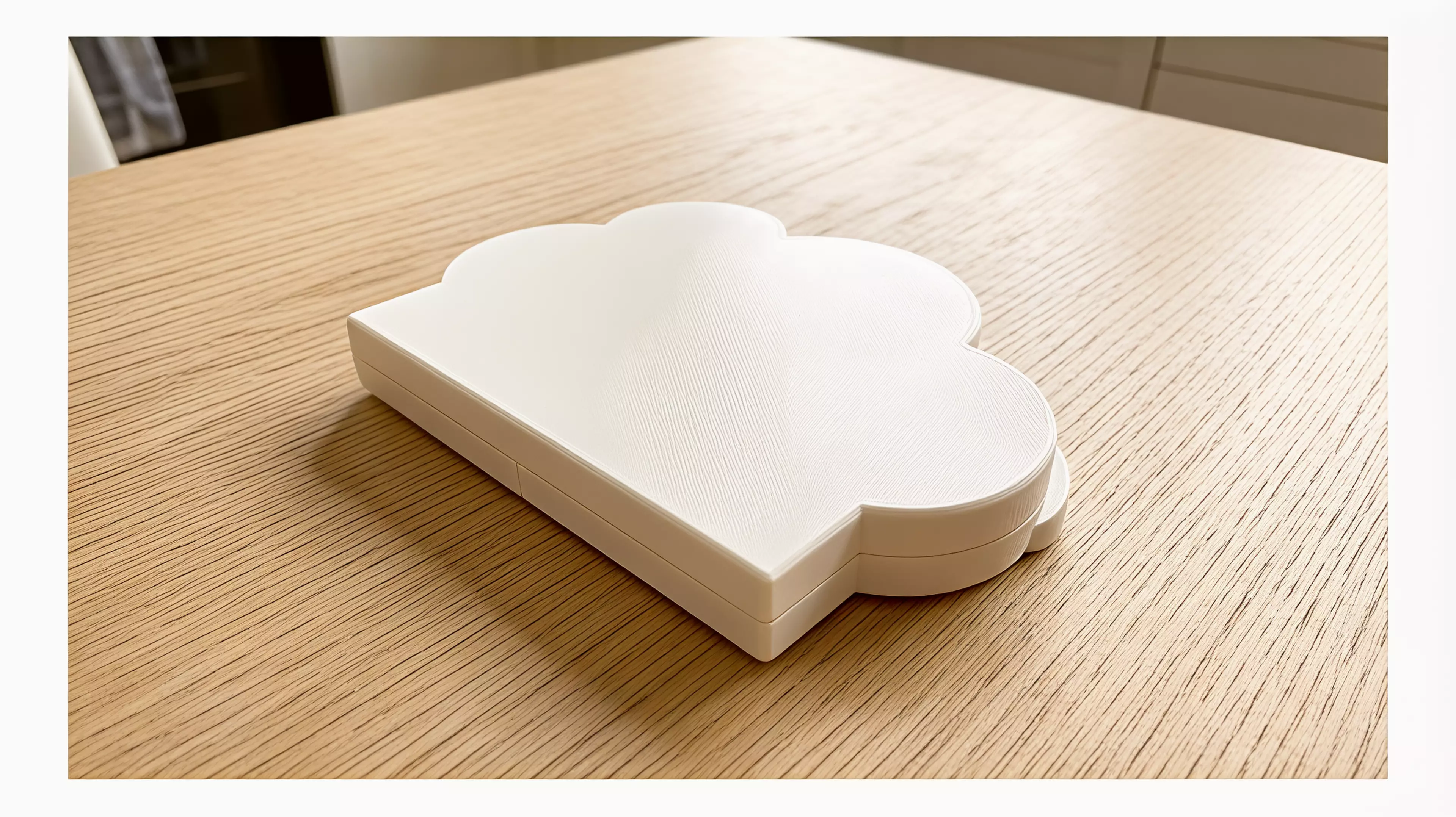 A pocket-size three-piece sleepy cloud puzzle whose single guided quarter-turn reveals a standing rainbow-and-lightning storm scene, then reverses to reset.