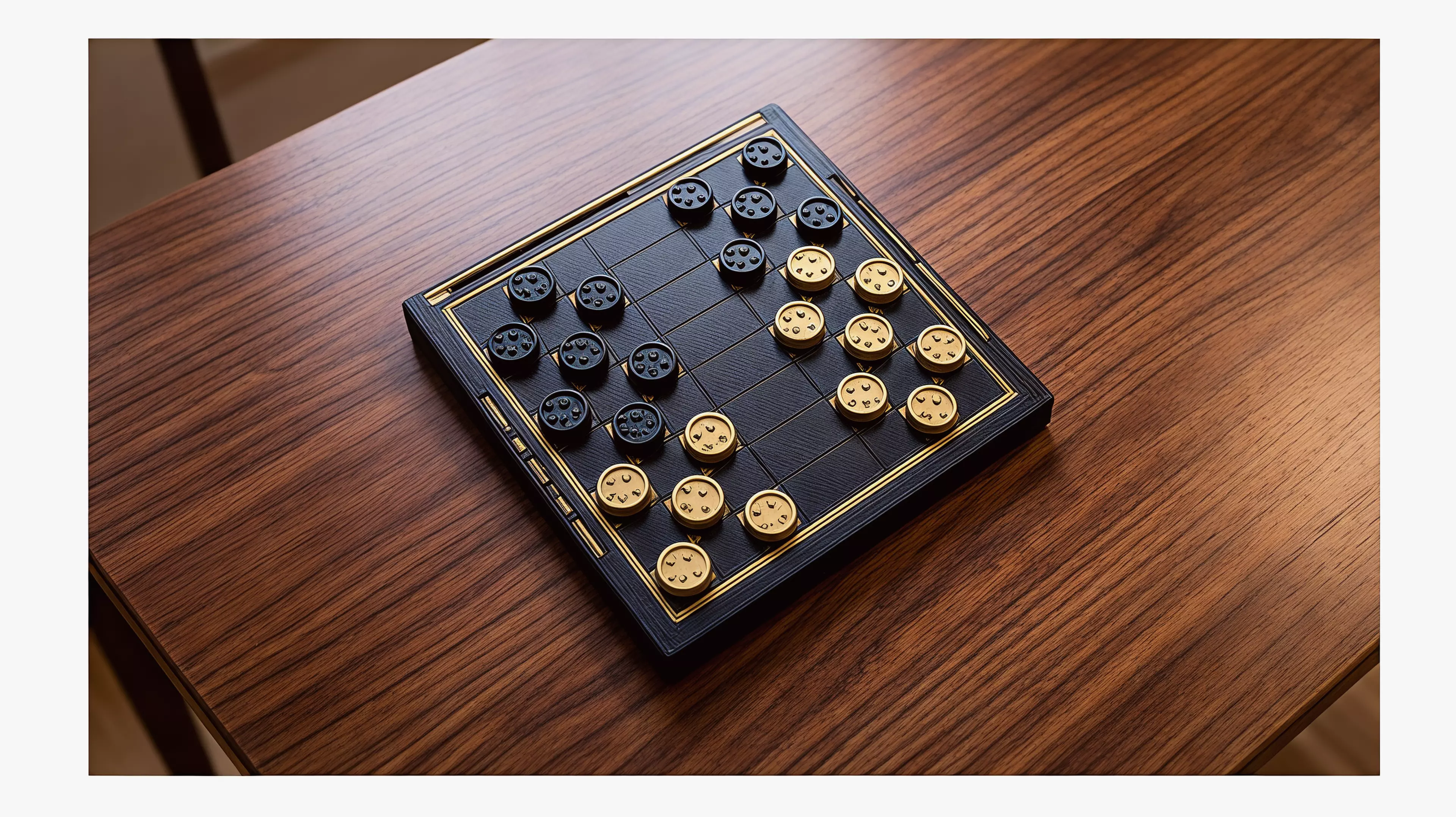 A known checkers game made into an architectural portrait of the Workshop's five jobs.

By Alice.