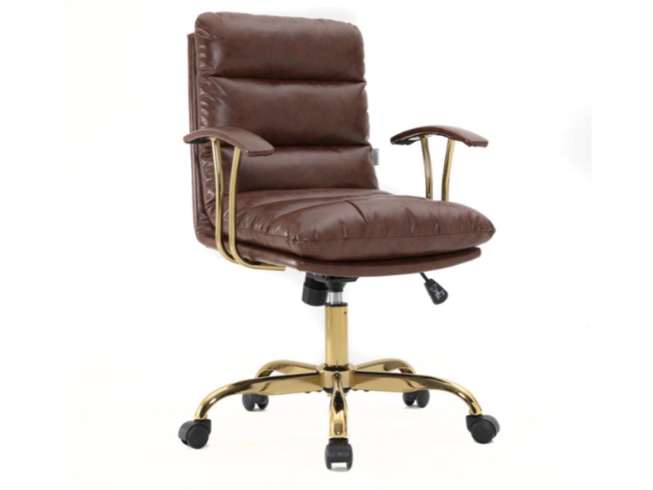 Skyline Decor Padded Leather Office Chair: Polished Gold Steel Frame