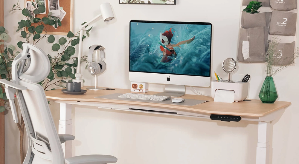 FinerCrafts Standing Desk: Curved Top, Extended Range