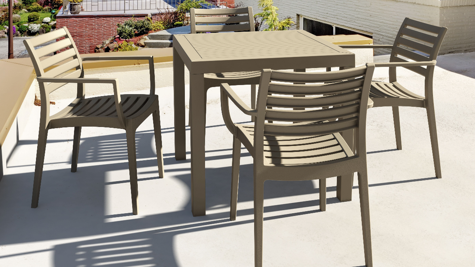 Artemis Resin Square Dining Set with 4 Arm Chairs