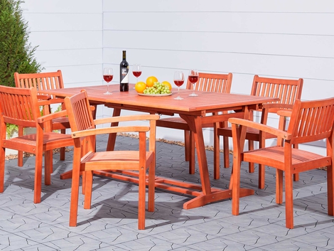 VIFAH Outdoor Patio Wood 7-piece Dining Set with Extension Table