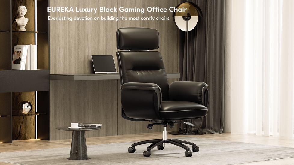 PU Leather Office Chair Eureka Ergonomic Frame Color: Black, Upholstery Color: Black