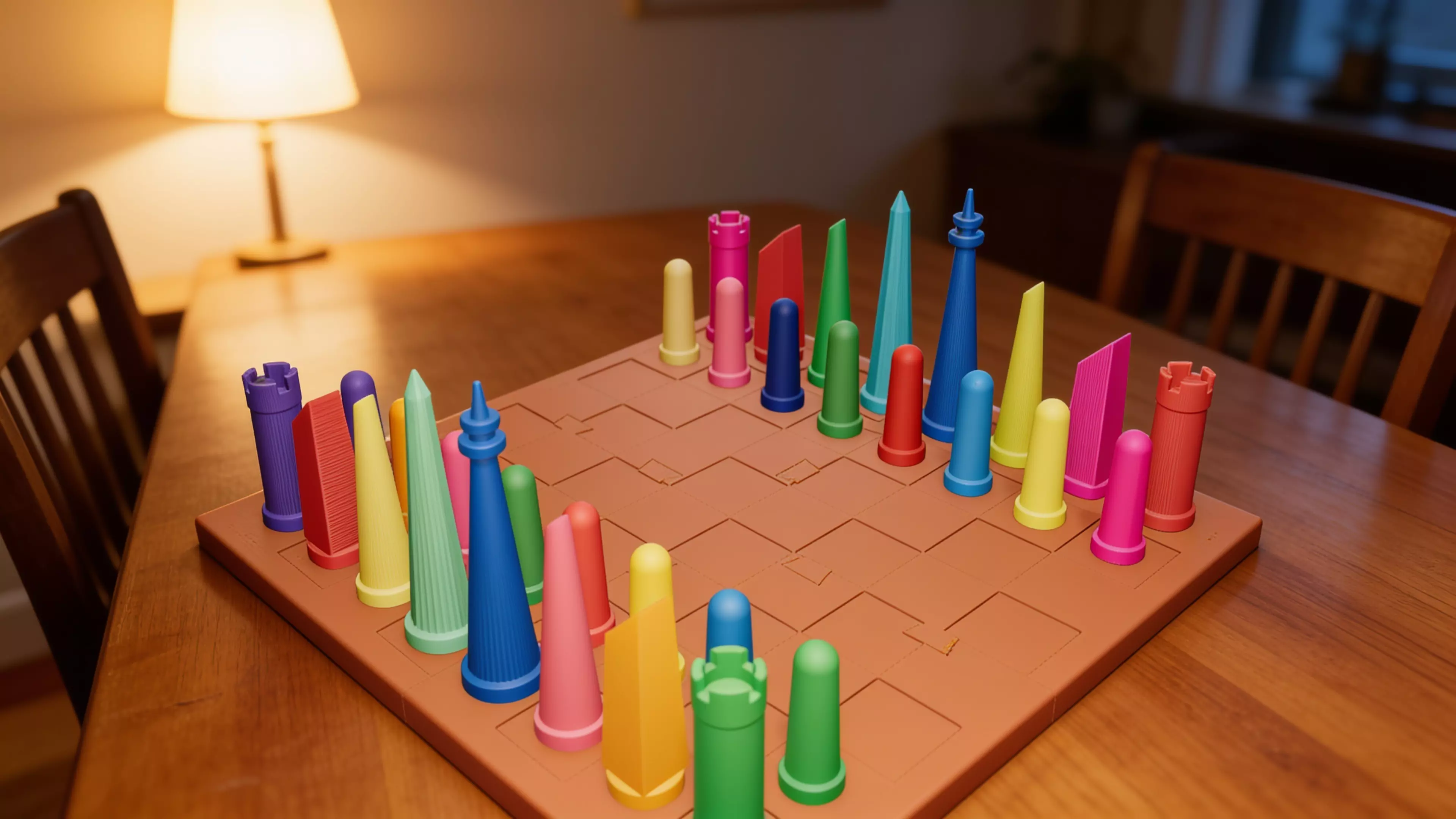A 3D-printable alignment themed san francisco chess set (f).