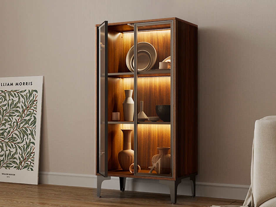 EUREKA ERGONOMIC Glass Door Solid Wood Curio Cabinet: Display Shelf