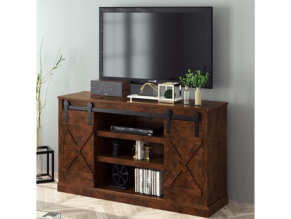 6Blu TV Stand Farmhouse with Sliding Barn Doors: For TVs Up to 65"