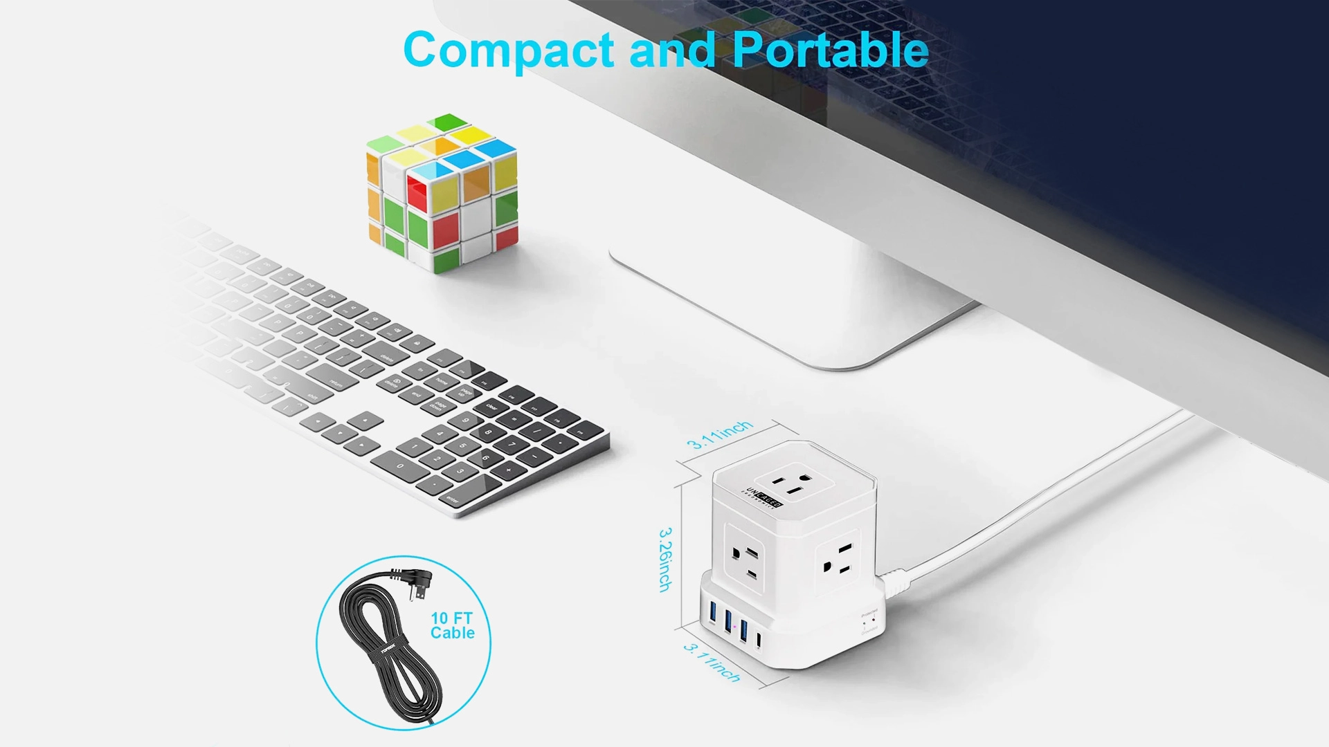 Uncaged Ergonomics Power Strip: Power Cube with USB