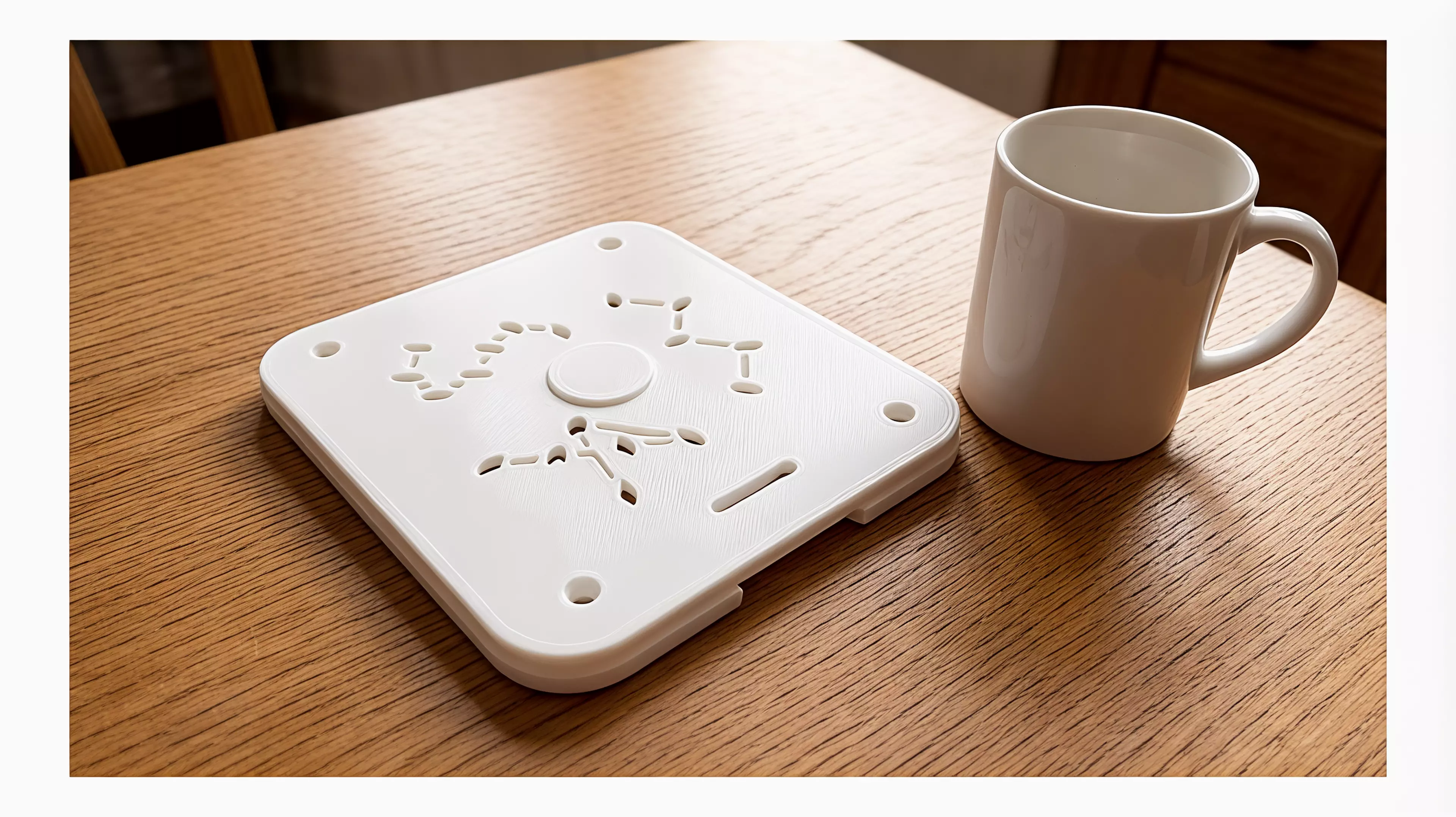 A pocket-sized, three-part ambient-light garden whose single exposed right-edge dial reveals Cassiopeia, Cygnus, and a Little Dipper reading within Ursa Minor at three indexed positions.