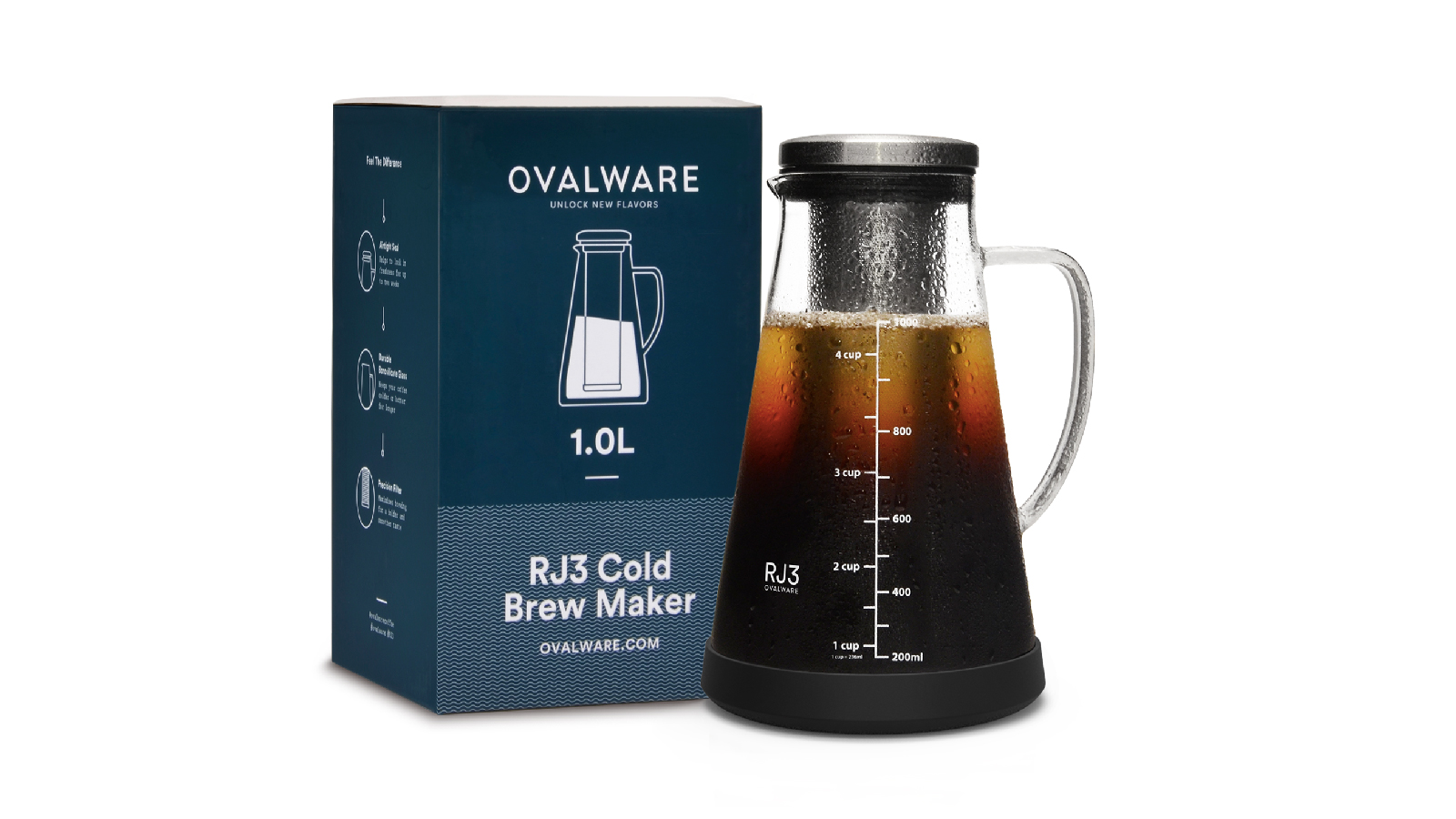 Airtight Cold Brew Iced Coffee Maker and Tea Infuser with Spout 1.0L