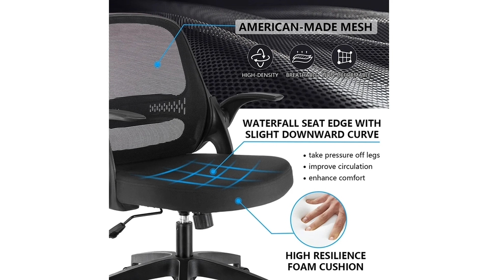 KERDOM Ergonomic Office Chair with Flip up Arms Black White