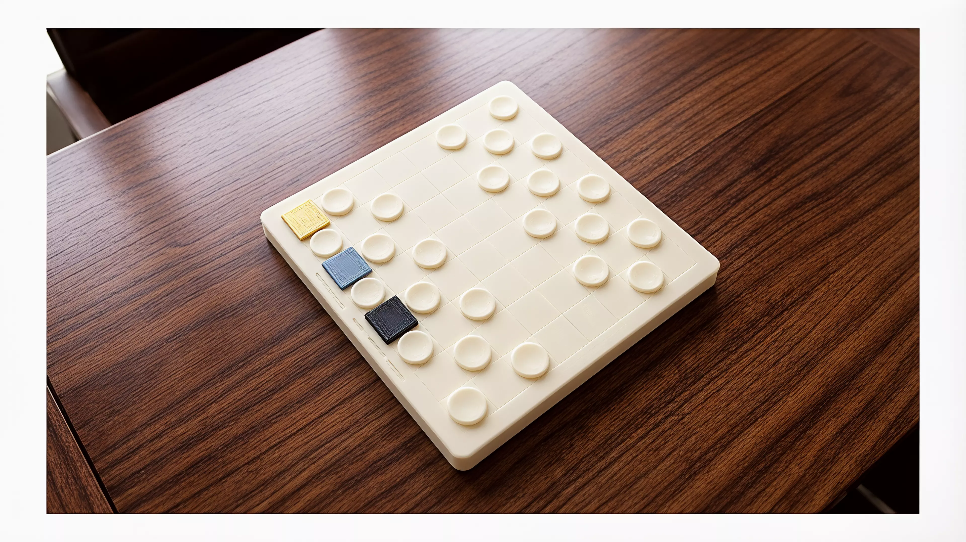 A known checkers game made into an architectural portrait of the Workshop's five jobs.

By Alice.